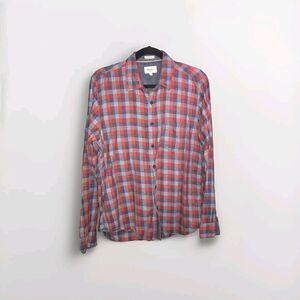 Pepe Jeans London Mens Blue Red Buffalo Check Long Sleeve Button Up Shirt Medium